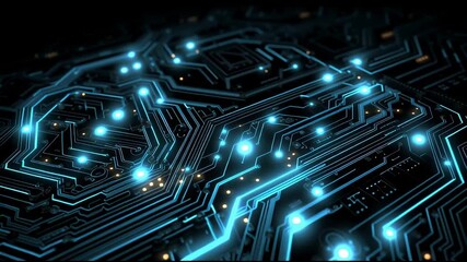 Abstract blue glowing circuit board background with futuristic neon highlights. - Powered by Adobe