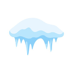 Abstract snow frost caps and icicles of house roof shape for Christmas and New Year elements design. Snow caps, snowy ice and frozen icicles, vector cartoon icons, isolated on transparent background.