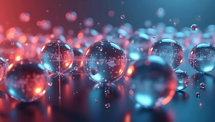 Abstract Digital Art Of Transparent Spheres With Neon Glow