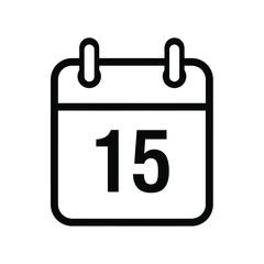 Simple black line drawing of a calendar with the date fifteen visible