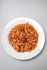 typical portuguese dish dobrada with beans in dish