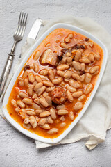 typical portuguese dish chispalhada with beans in dish