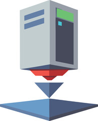 Floating desktop computer tower mockup vector illustration for tech and data concepts