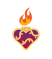 Design of modern gas lighter with shape of heart. Fluid smoking accessory with fire. Burning fashion petrol equipment, tool, gasoline gear. Flat isolated vector illustration on white background