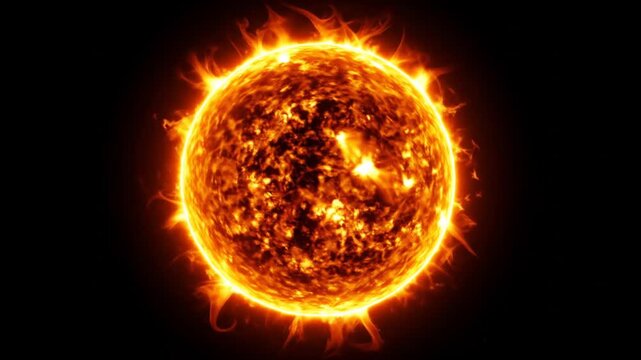 Radiant Sun With Fiery Flares Isolated on Black Background A Visual Spectacle of Solar Energy and Cosmic Wonder Optimized for Adobe Stock
