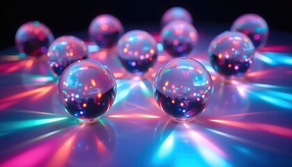 Hologram Projected Orbs Emitting Radiant Glow On Dark Surface