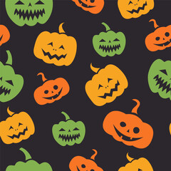 Seamless pattern of pumpkins on a black background on a Halloween theme