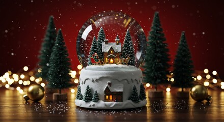 Festive Christmas Snow Globe with Winter Village Scene and Falling Snow