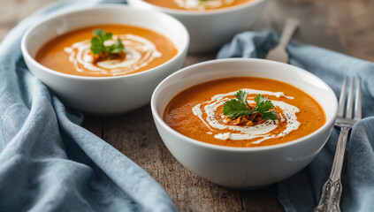 Creamy Tomato Soup Enhanced with Garnishes and Spices