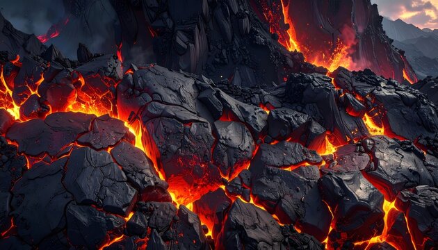 Hot cracked lava rocks with glowing magma, realistic texture