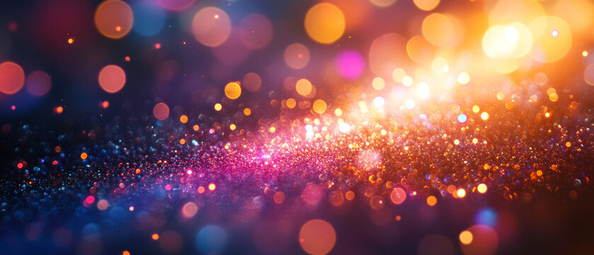 Glitter and blurred light on a bright background are useful for designing invitations to festive events and creating a festive atmosphere.