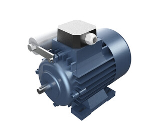 Modern Blue Electric Motor with Capacitor - 3D High-Detail Industrial AC Motor. Essential Electrical Equipment for Power Generation, Manufacturing and Automation. Energy-Efficient, Transparent PNG.