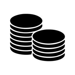 Two stacks of black coins suggesting wealth, investment or finance