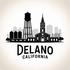 Fototapeta premium Delano California Skyline Silhouette — An Agricultural City in Central Valley Vector Illustration