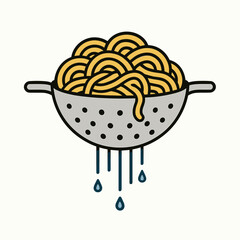 Draining pasta from colander in flat vector style