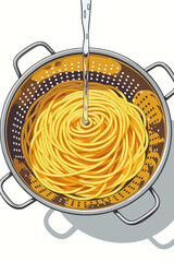 Vector spaghetti in colander with water stream illustration