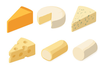 Assortment of delicious dairy cheese varieties including cheddar, brie, blue, swiss, and fresh goat cheese