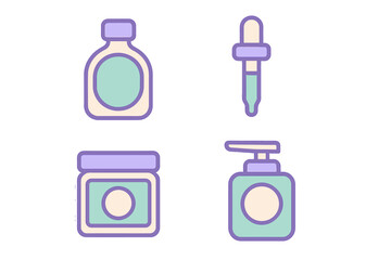 Various cosmetic product containers and beauty accessories for daily skincare and personal hygiene routines and wellness