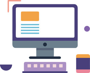 Modern desktop computer monitor with floating keyboard and mouse vector illustration