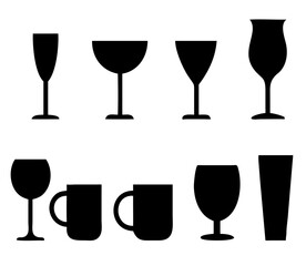 Set of vector glasses. Set of vector glasses for wine, martini, champagne and other