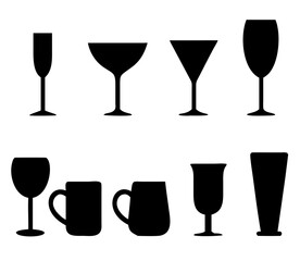 Set of vector glasses. Set of vector glasses for wine, martini, champagne and other