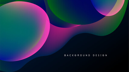 Abstract fluid shapes overlap, vibrant colors blend. Dark background emphasizes flowing forms, modern design element.