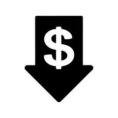 Dollar sign with downward arrow indicates decreasing value and economic recession
