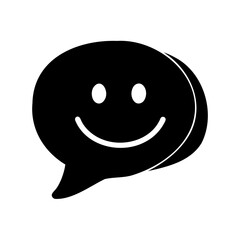 Simple and minimalistic happy face emoji within a black speech bubble outline