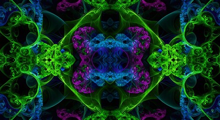 Abstract Symmetrical Fractal Pattern in Neon Colors