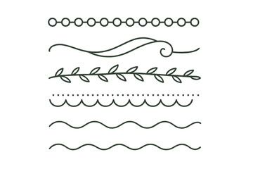 Set of various decorative line borders and page dividers with organic and geometric shapes for design