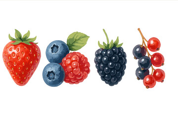 Vibrant fresh berry mix featuring strawberry blueberry raspberry blackberry redcurrant blackcurrant