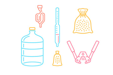 Complete home brewing equipment set including fermenter, airlock, hydrometer, grain bags, and bottle capper for craft beer and wine making