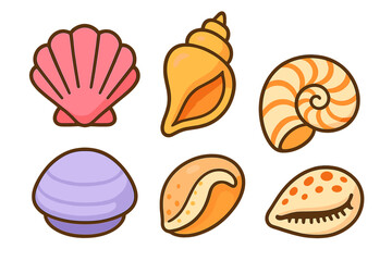 Vibrant collection of diverse marine seashells and ocean mollusks, featuring various shapes, colors, and patterns