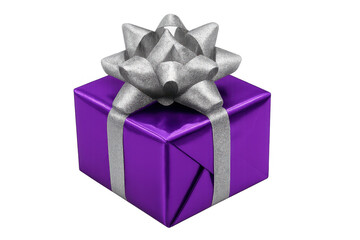 Obraz premium Purple gift box with silver ribbon and bow