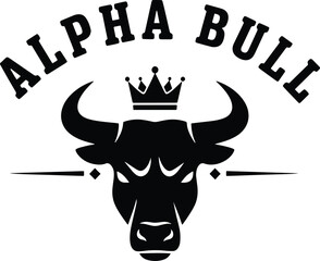 Alpha Bull Logo – Bull Head Silhouette with Crown, Bold Typography, and Symmetrical Western Design