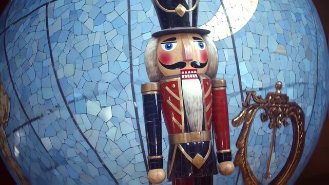 Nutcracker figurine on a mosaic globe