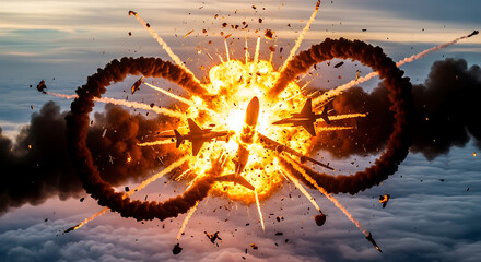 Explosion in the Sky Fiery Mid-Air Collision with Circling Smoke Trails