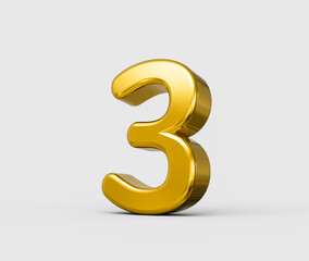 Elegant golden three-dimensional digit three for success and achievement. 3d illustration