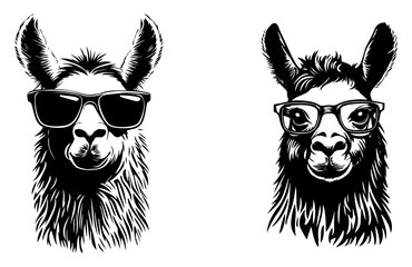 Cool llama portrait in trendy sunglasses – hipster alpaca mascot vector illustration
