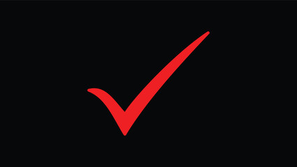 Red Check Mark Symbol on Black Background – Minimalist Tick Icon for Approval, Success, and Confirmation Concepts