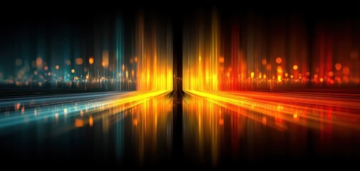 Abstract digital neon background with light streaks and reflections in vibrant colors