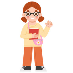 Illustration of a Schoolgirl with Book and Bag