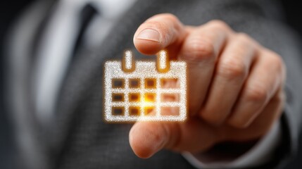 Businessperson Holding a Glowing Calendar Icon with Focus on Planning and Time Management