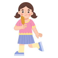 Illustration of Girl Eating a Corn Dog