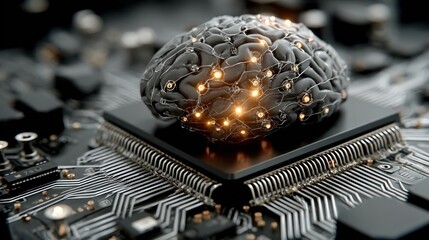 Conceptual Image of a Brain Representing Artificial Intelligence on a Circuit Board