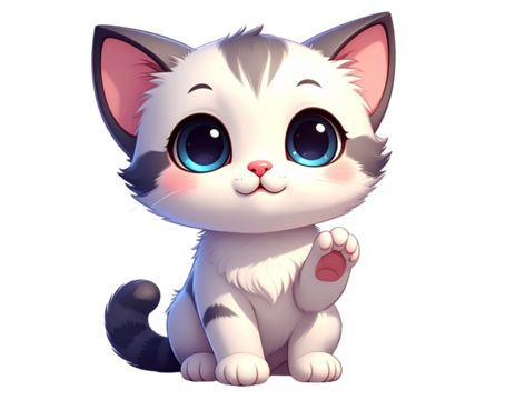 Cute Kitty Cartoon Sitting with Paws Up PNG