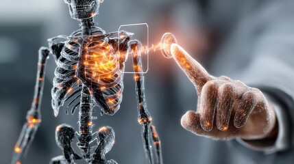 Digital Human Skeleton Displaying Energy and Touch Technology Interaction