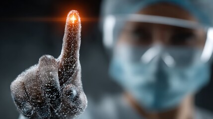 Medical professional interacting with a digital interface, futuristic technology and health care