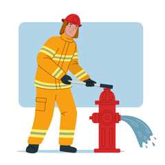 Firefighter Opening Fire Hydrant using Hydrant Wrench, Releasing Water