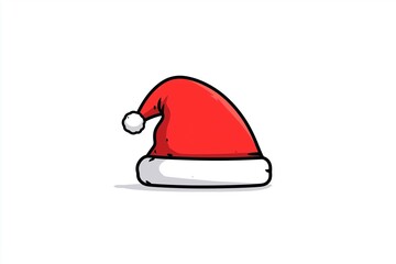 Flat vector illustration of a red Santa hat with bold outline style and minimal details, isolated on a clean white background with no shadows